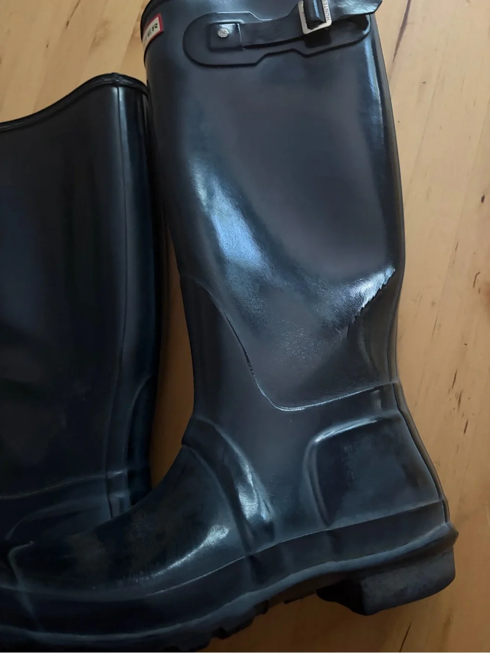 Hunter Gloss Black Knee-High Rain Boots with Logo